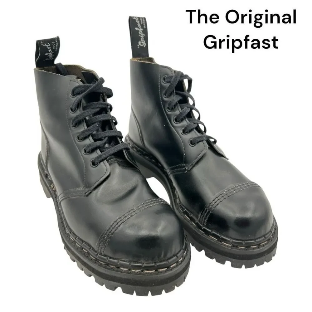 The Original Gripfast Men's Leather Steel Toe Capped Derby Boot Black Size 8